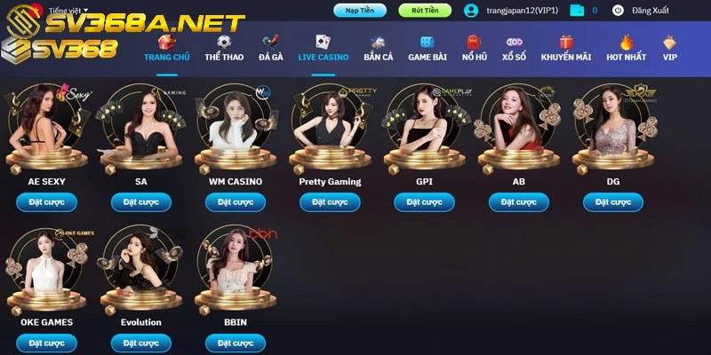 Sảnh live casino SV368 đa dạng với nhiều mức cược